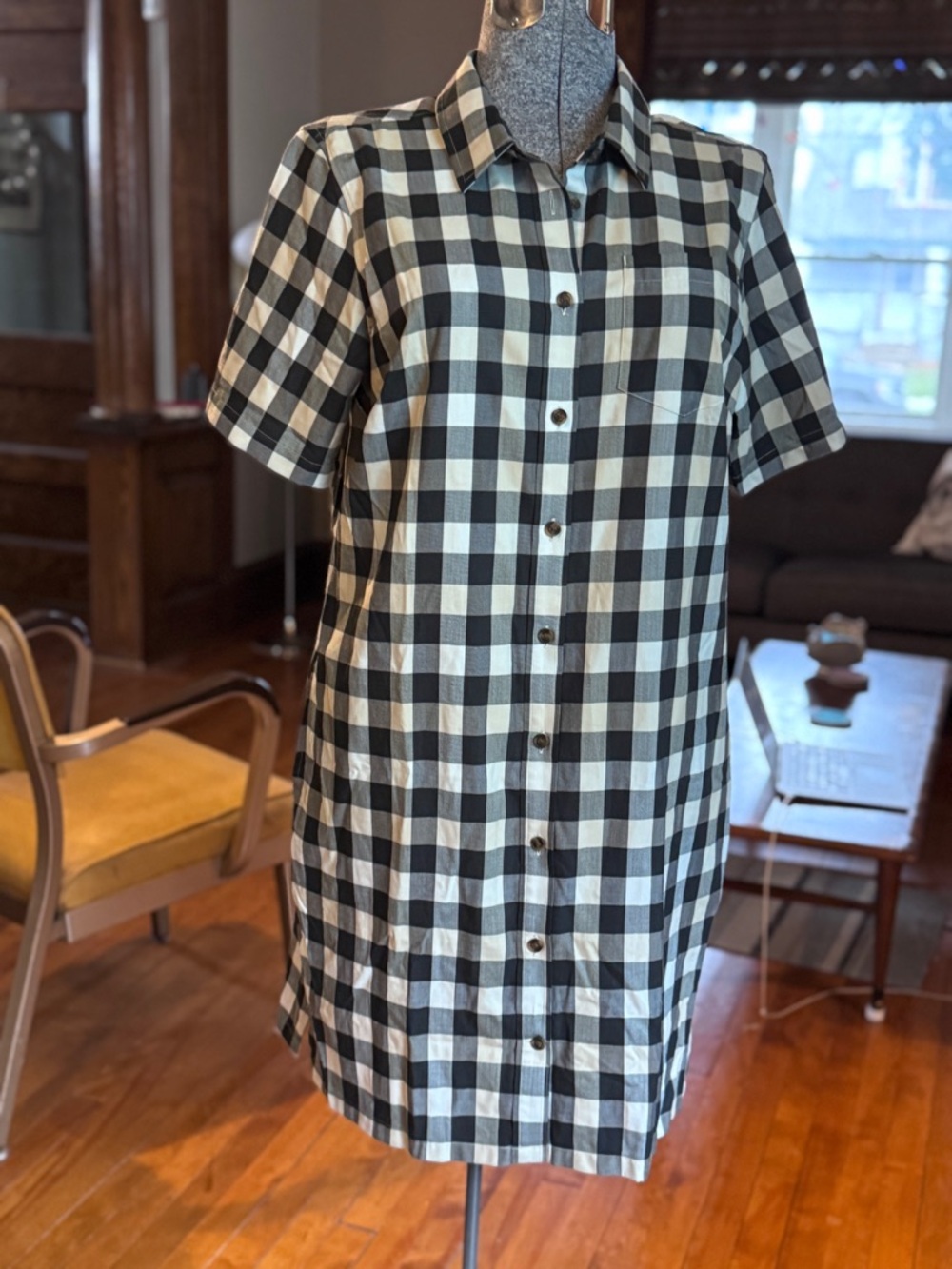 Duluth Trading Alaskan Hardgear Midnight Sun Black & Tan Buff Check Dress EUC M